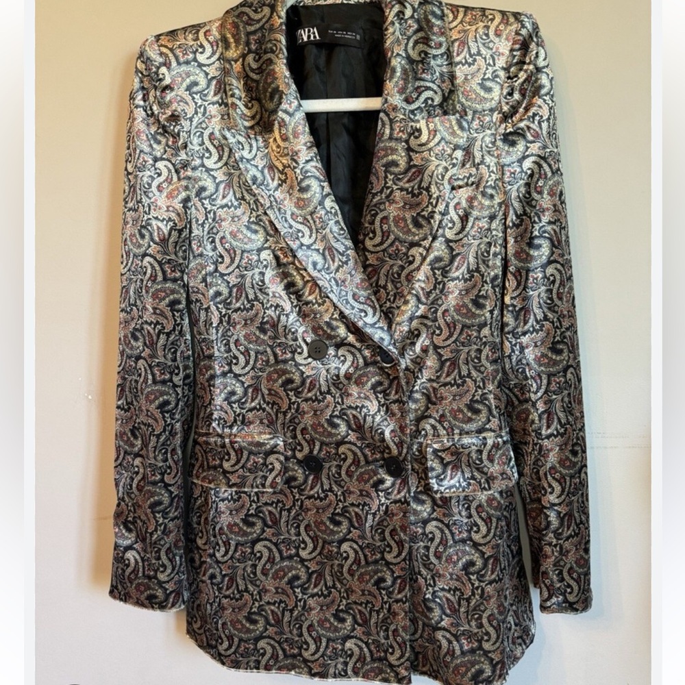 NWOT Zara Structured Velvet Paisley Blazer Size Medium